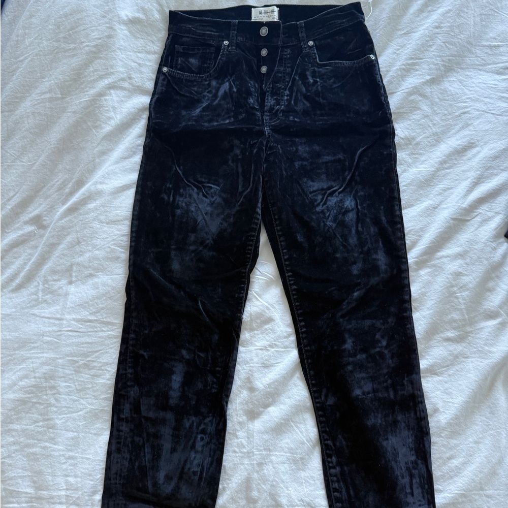 Free People Black Velvet Skinny Jeans High Rise